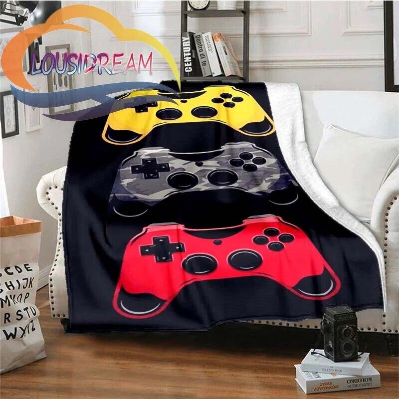 Flanel Herní rukojeť Deka Gamer Tisk Celoroční lehký plyš Útulný Super měkký Luxusní gauč Rozkládací pohovka