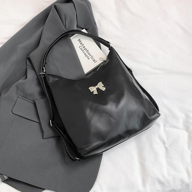 Stylish Fashionable Large Capacity Tote Bag With Bow Design For Summer Casual Use чёрный