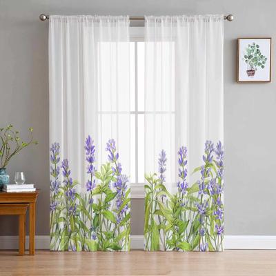Spring Plants Lavender Chiffon Sheer Curtains for Living Room Bedroom Home Decoration Window Voiles Tulle Curtain