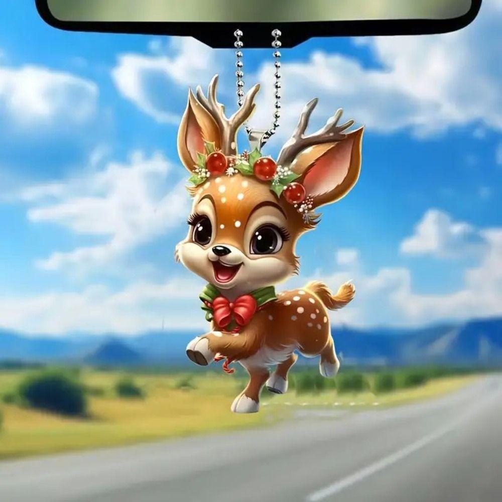 Mignon Pendentif Suspendu Cerf de Noël Plat 2D Modèle Cerf Acrylique Ornement Suspendu Sapin de Noël Porte-clés Cerf Charms Sac