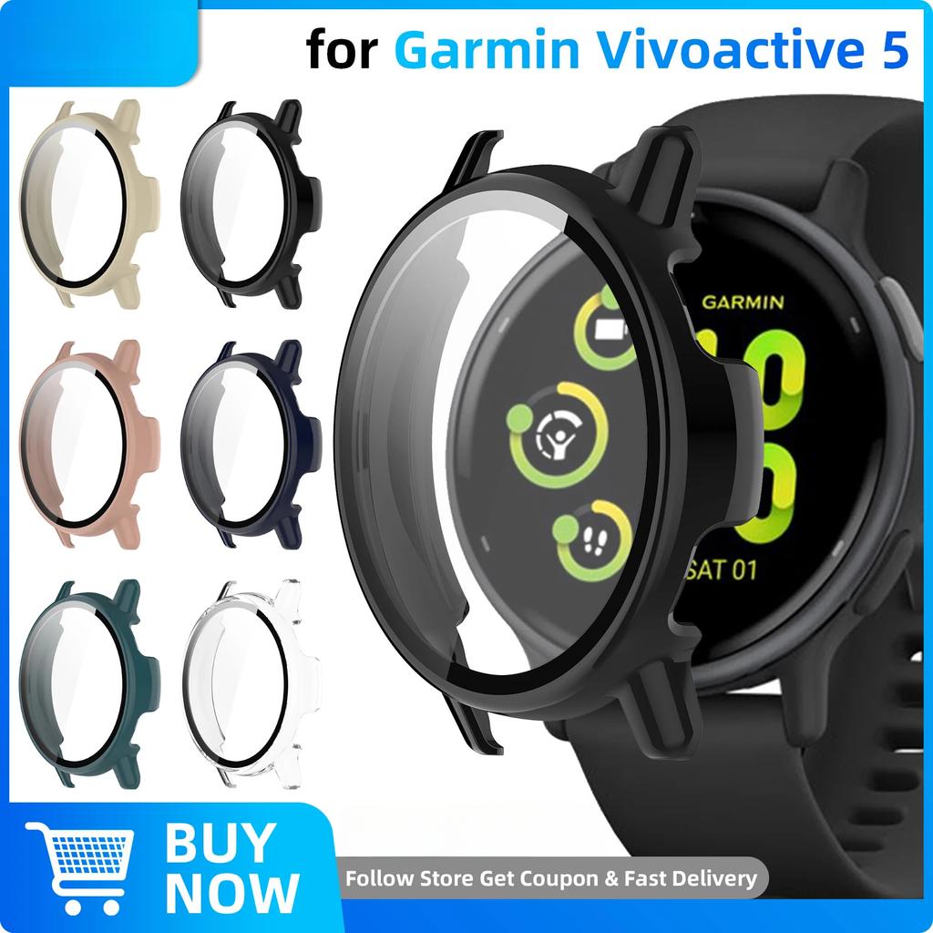 Premium PC Case+Tempered Glass for Garmin Vivoactive 5 Anti-scratch Screen Protector Film & Bumper Protective Cover Accessories