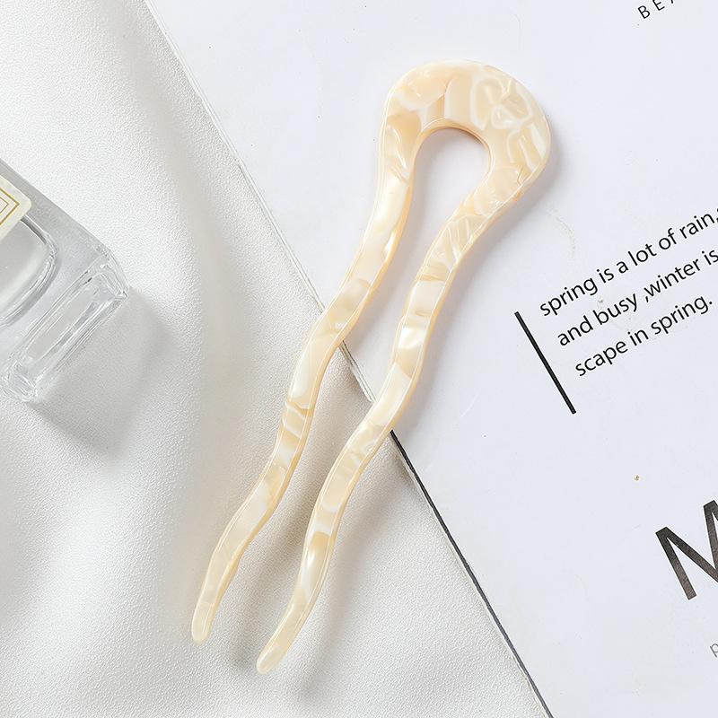 Modische Haarstäbe Damen Acetat Haarspangen Groß 11,6cm U-Form Haarstab Buntes Marmormuster Haarspange Haarschmuck
