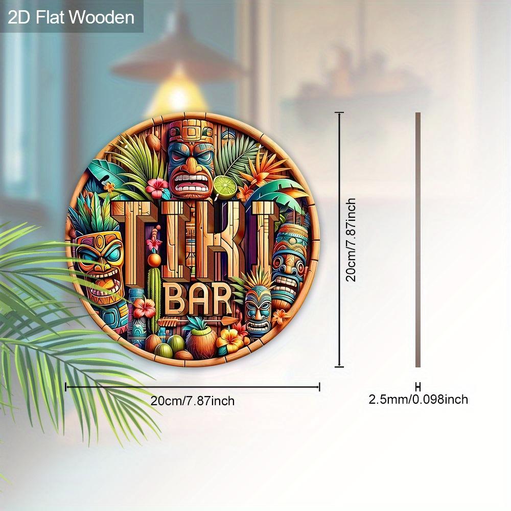 Tiki Bar Sign, Wooden Printed Tiki Decor Round Signs, Outdoor Signage with Tiki Statue