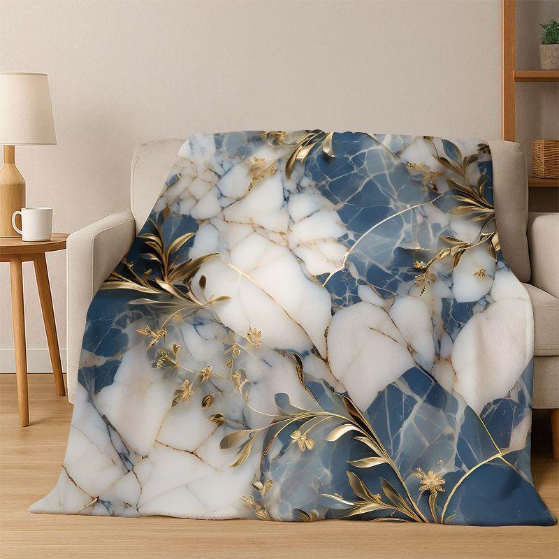 Lussuosa Coperta in Flanella Colorata Marmo Oro Nero Morbida Calda Coperta Plaid per Camera da Letto Soggiorno Letto Viaggio Picnic
