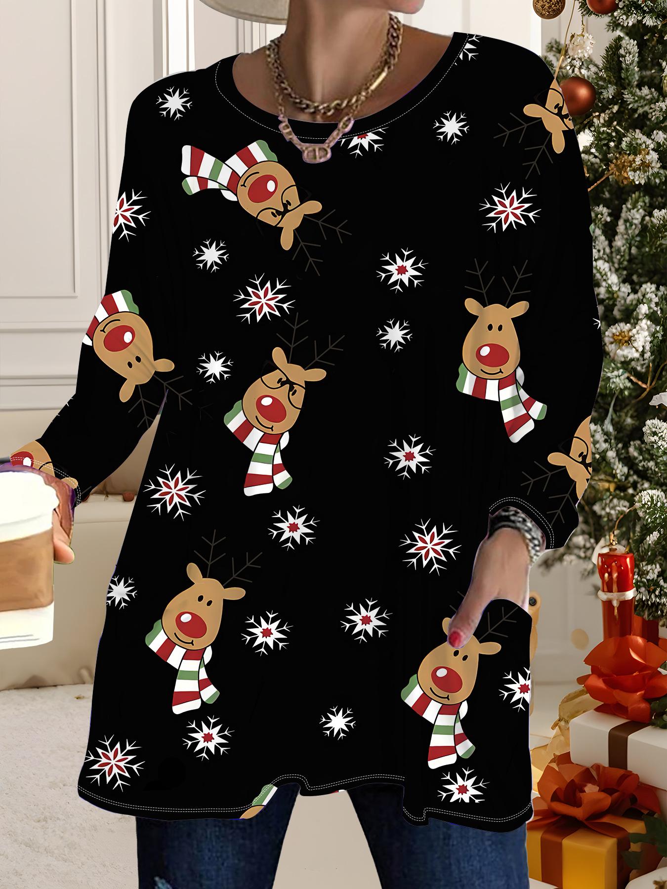 

Осень-Зима 2025 Новые Женские Топы Большого Размера, Модные Футболки с 3D-принтом на Рождество, с Круглым Вырезом и Длинным Рукавом 1XL чёрный