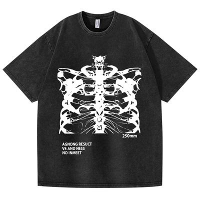 Camiseta retro lavada vintage para mujer, ropa de calle, blusas, estampado de esqueleto, grunge, gótica, de gran tamaño, ropa de calle, camiseta para mujer