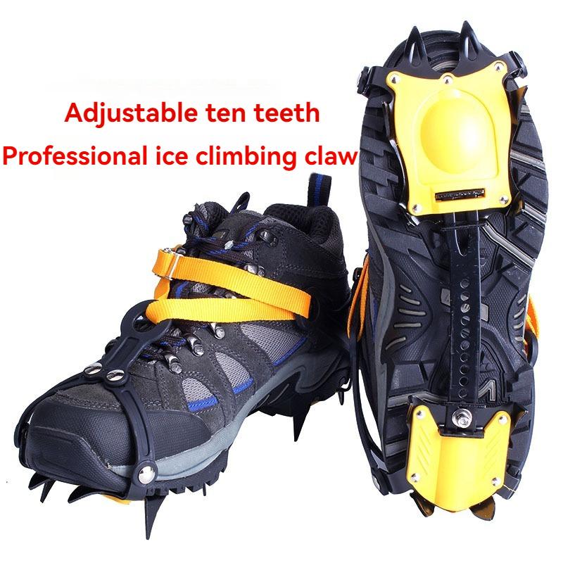 Outdoor Professional 10-Tooth Ice Climbing Crampons — Anti-Slip Footwear Attachments for High Altitudes (Adjustable)