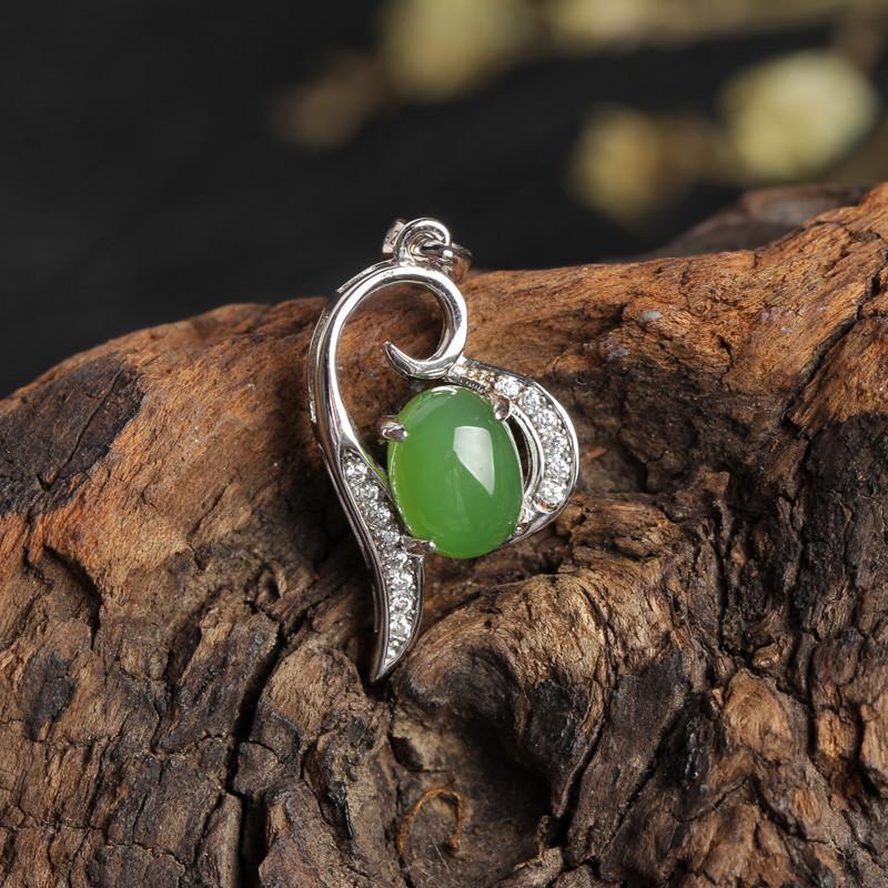 

Jadeite Jade Pendant with Certificate in Sterling Silver Filigree Setting Sterling Silver