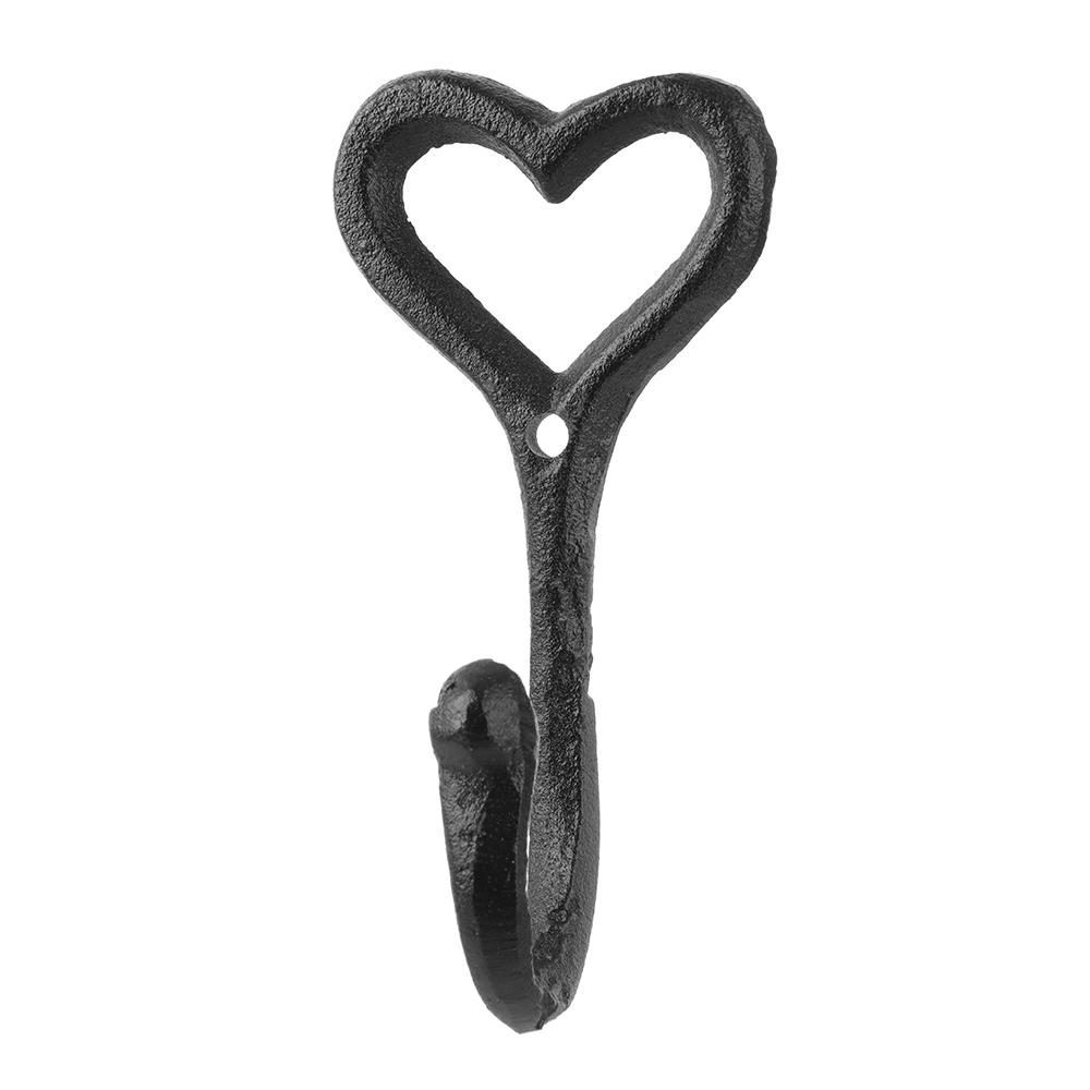 1/5PCS Black Wall Mounted Chic Coat Hooks Cast Iron Heart Shape Key Holder