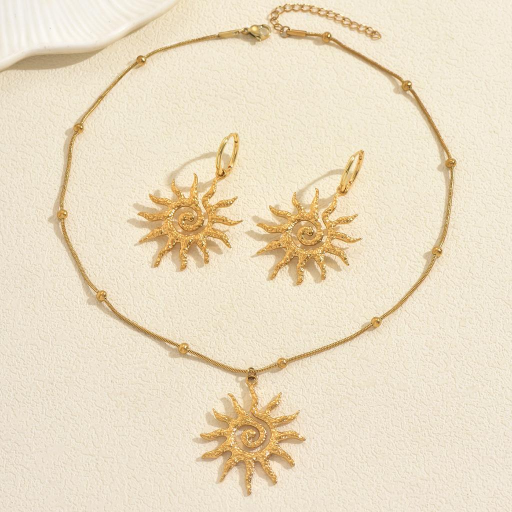 Bohemian Sun - Shaped Jewelry Set Artistic Gold /Silver Color Bead Chain Necklace Women‘s Daily Wear Jewelry& Gift