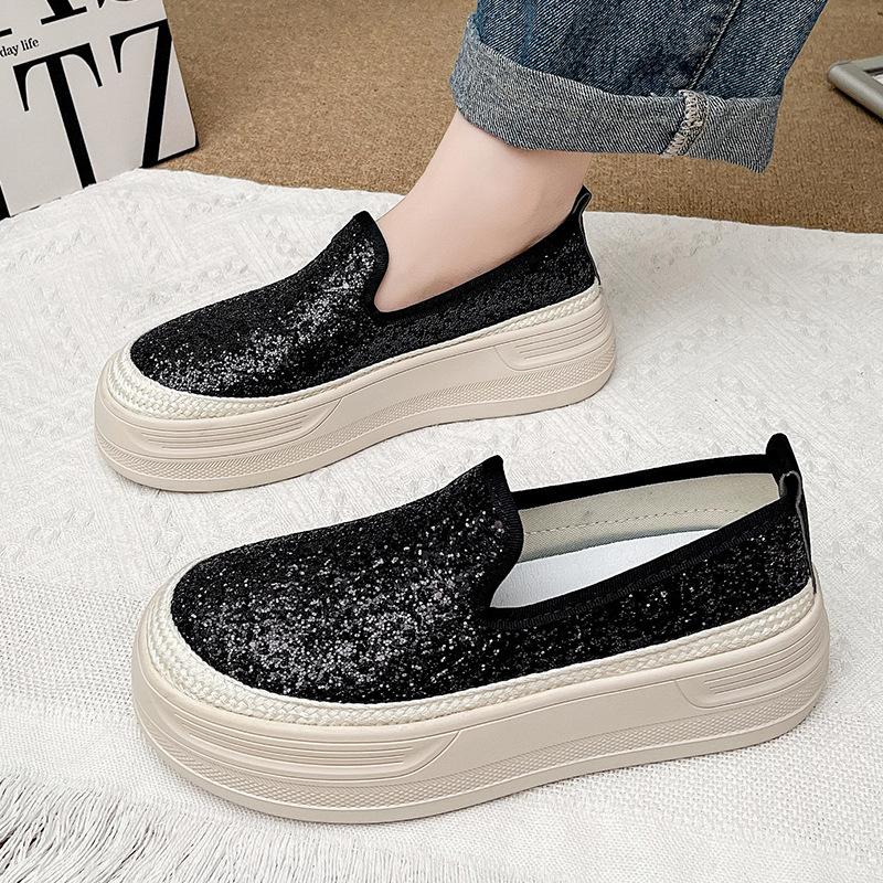Sequin fisherman platform loafers women's 2025 spring new lazy one-pedal breathable fashion casual single shoes women