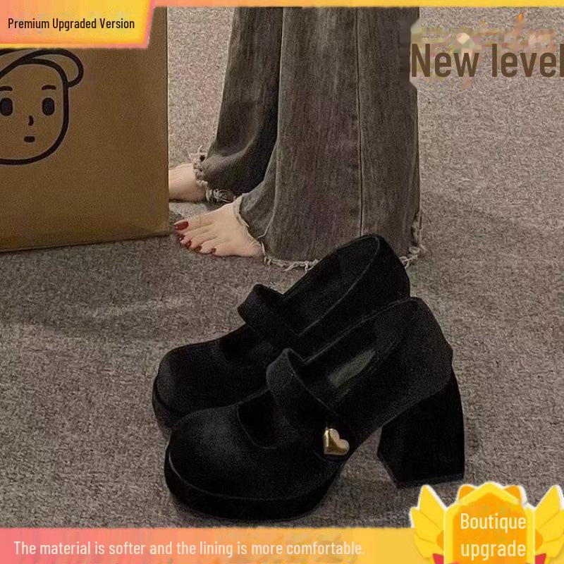 WD2025 Retro French-Style Thick-Heeled Mary Jane Leather Shoes for Women