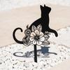 Katze Metall Dekorativer Gartenstecker Schwarze Katze Blumen Silhouette Statue für Außenhof Terrasse Rasen Dekoration