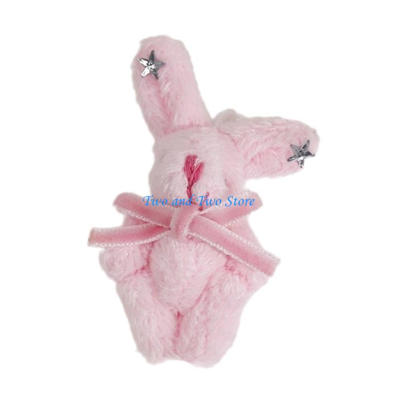 HX6F DIY Toy Doll with Bowknot and Star Rabbit Doll Stuffed DIY Accessories Soft Rabbit Keychain Pendant for Crafts