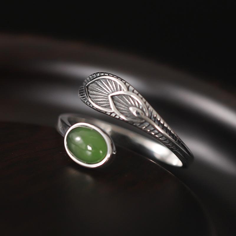 Feather Crystal CopperRing Amazon Agate Gemstone South Red Agate European Trends Noble Banquet Gift Women Ladies