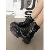 Süße dicksohlige schwarze Motorrad-Stiefeletten: Damen Höhenverstärkender Britischer Stil, Herbsttrend 2025.