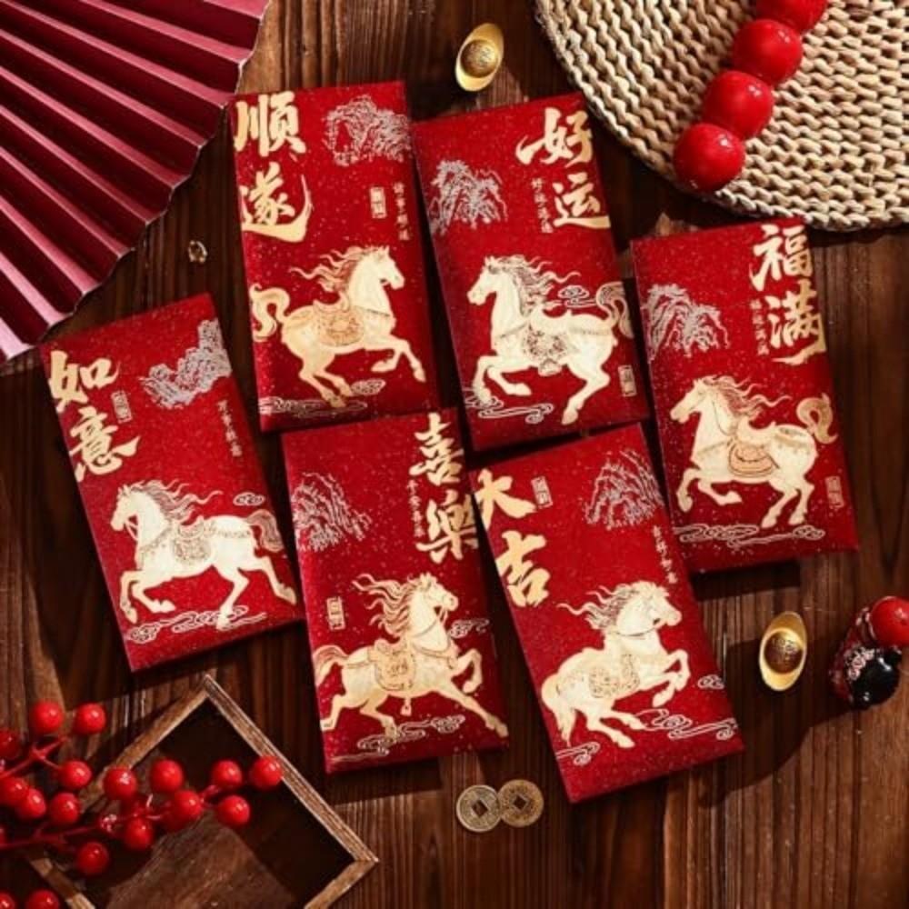 6Pcs/Set Festival Decoration Chinese Style Horse Red Envelopes Thickened Big Red Envelope Blessing Bag New Year Celebration