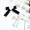 Camellia Flower Ribbon Brooch Black White French Style Pin Brooch For Women Shirt Collar Pins Vintage Party Brooches Jewelry
