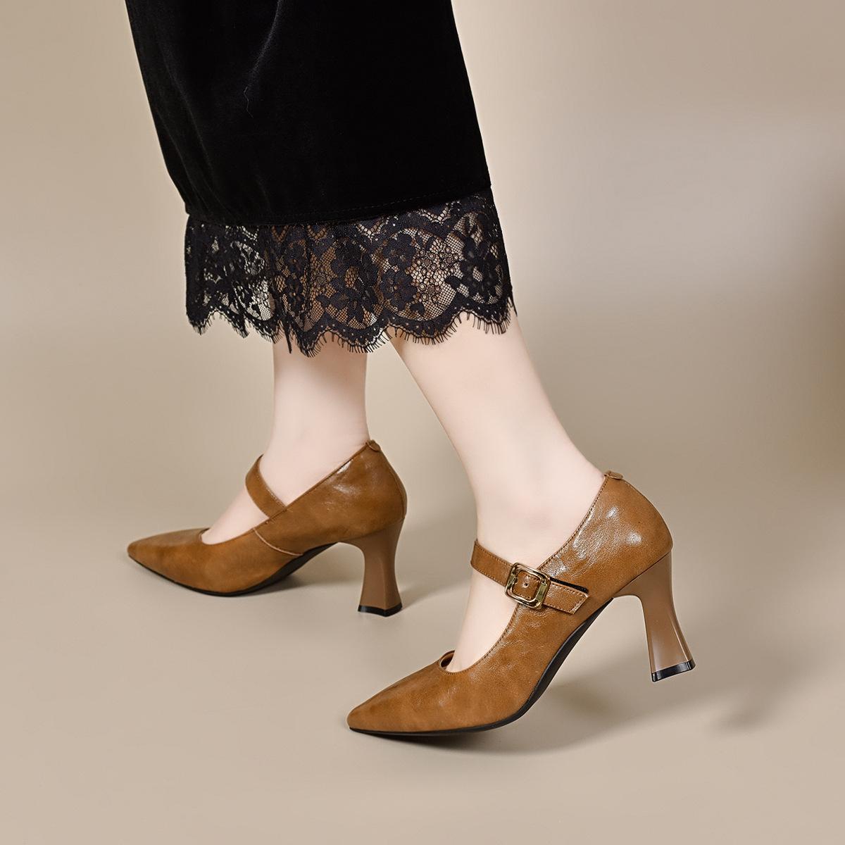 

Женские туфли-лодочки на высоком каблуке с острым носком, весенняя новинка, простые туфли на одной пряжке, для работы и делового стиля 40 коричневый