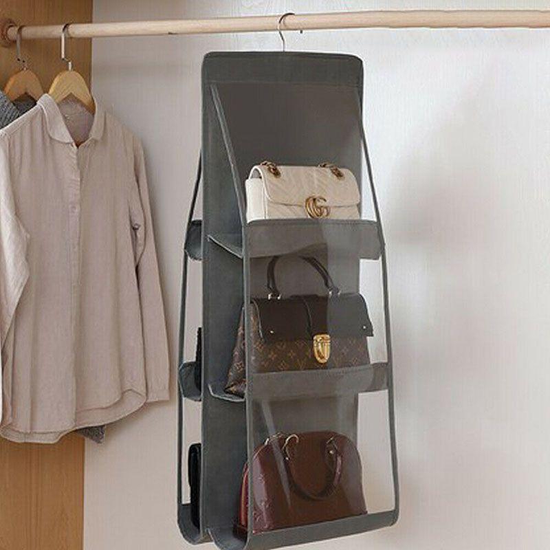 Elegant And Spacious 6 Pockets Clear Hanging Purse Handbag Tote Bag Organizer Rack