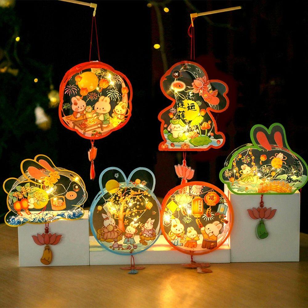 

Handmade Charming Rabbit Lantern Set Double Sided Festival Lantern for Mid-Autumn Festival style D