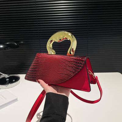 Personalized Fashion Irregular Oblique Cover Crocodile Pattern Foreign Style Design Hard Handle Portable Shoulder Crossbody Small Square Bag Woman