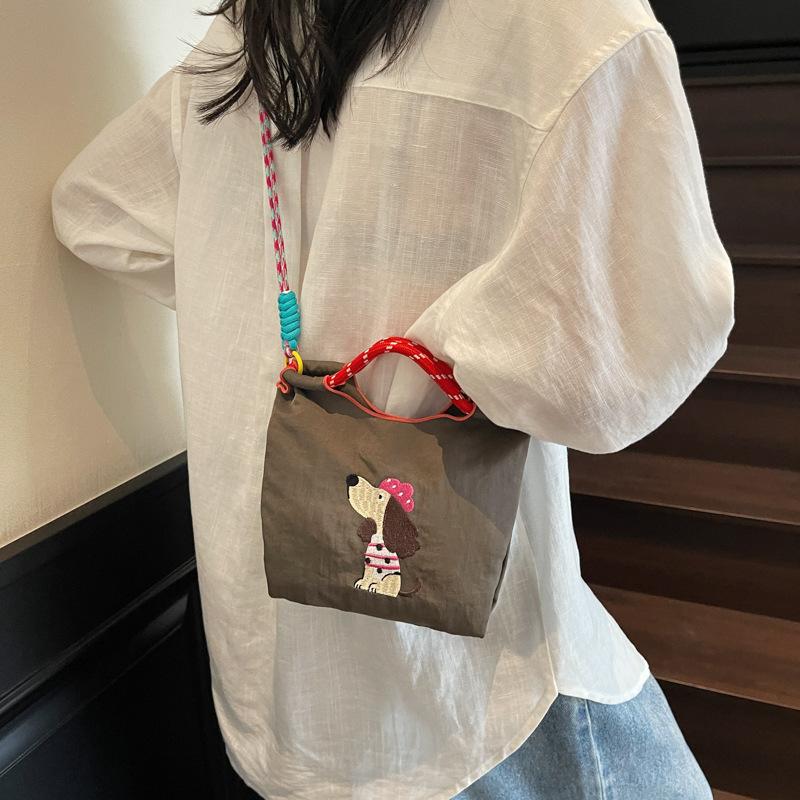 Cute Dachshund Embroidered Canvas Bag Women's Summer Casual Simple Versatile One Shoulder Crossbody Bag