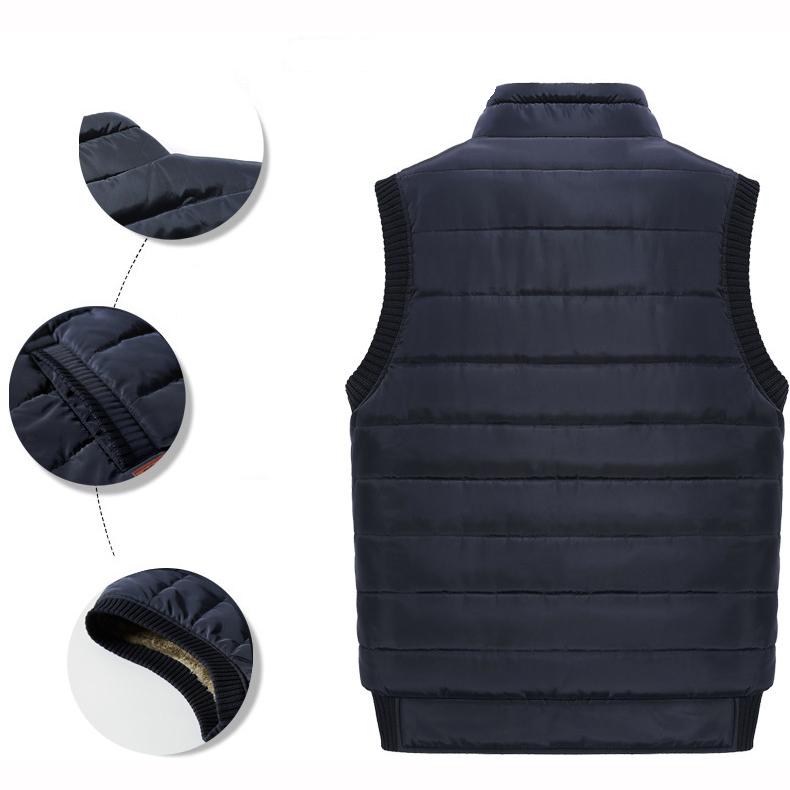 Winter Mens Fleece Jacket Sleeveless Vest Man Waterproof Vest Coats Stand Collar Windbreaker Padded Waistcoats