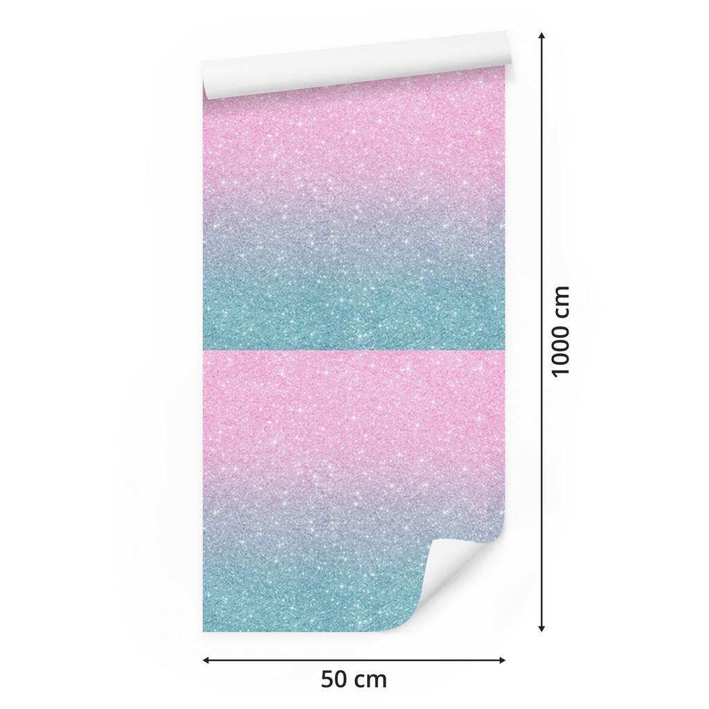 Powder pink, turquoise and blue glitter wallpaper 50x1000