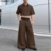INCERUN Two Pieces Summer Men Lapel Neck Short Sleeve Cropped Tops and Pants Sets