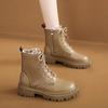 Fashion Autumn Winter Woman Ankle Boots Thick Plush Warm PU Leather Booties Woman Fashion Non Slip Lace Up Short Boots Plus Size