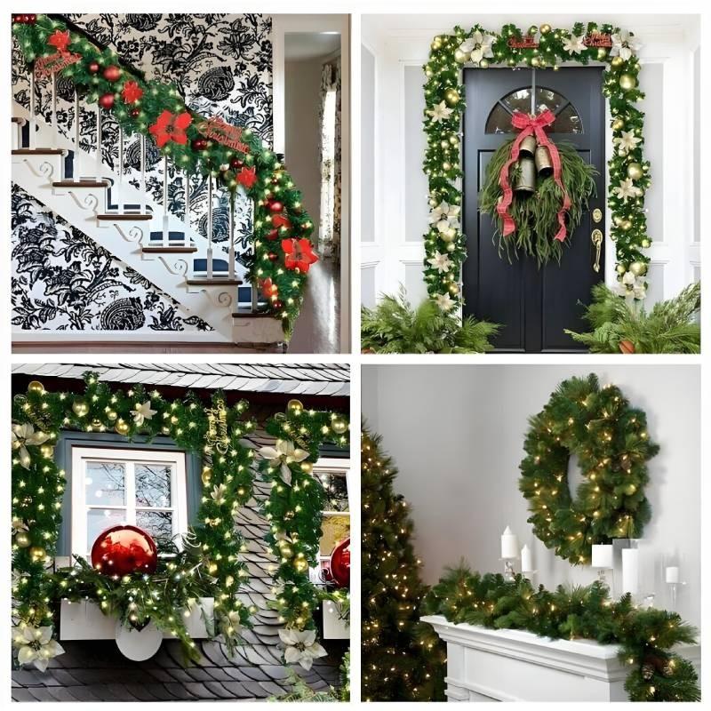 2.7 Meters Luxurious Christmas Garland With Colorful Flowers And Led Lights Perfect For Festive Decorations