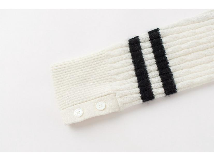 Women's 100% Pure Cashmere Striped Turn-Down Collar Sweater