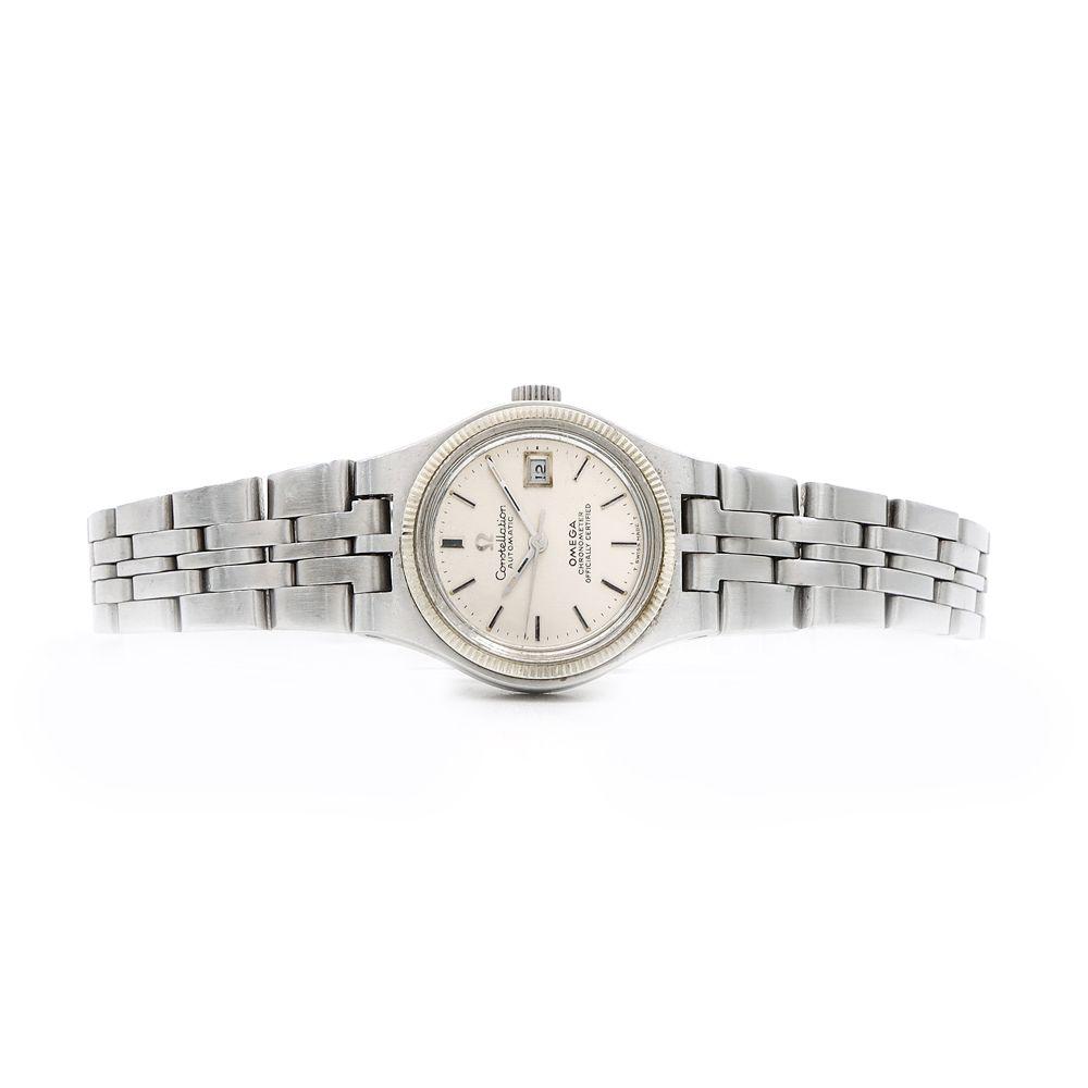 Used OMEGA Constellation Chronometer WG Bezel 568.0017 Cal.685 24 Stone Date Silver K18WG White Gold SS Stainless Steel Ladies Automatic Winding
