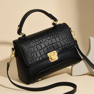 Módna dámska crossbody taška z PU kože s krokodílím vzorom, ležérna jednofarebná malá štvorcová taška, luxusný dizajn, dámska messenger taška