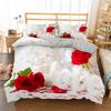 Red Rose Duvet Cover Set Red Flower Gray Background 3D Comforter Cover Valentine's Day Gift King Queen Size For Girls Women Kids