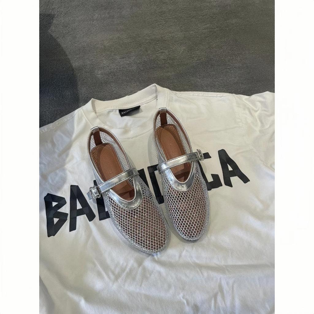 Sheepskin version~ mesh Mary Jane shoes women's empty summer new niche round head shallow mouth flat ballet shoes