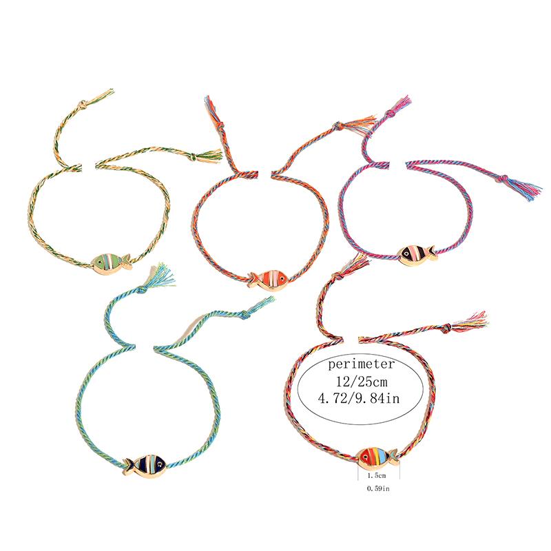 Lucky Colorful Fish Pendant Thread Rope Braided Charm Bracelet For Women Men Adjustable Jewelry Gift