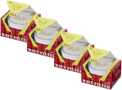 [Set of 4] KWF-155 Wave-Shaped Coffee Filters, White, for Wave Dripper, Roshi, 1-2 Servings (50 Filters X 4 Packs)