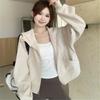 Hooded sweater jacket women's autumn and winter lazy season, casual short top