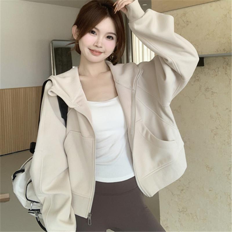 Hooded sweater jacket women's autumn and winter lazy season, casual short top