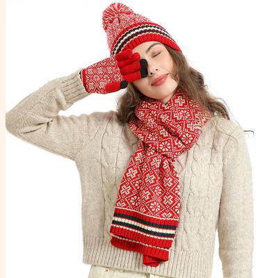 DHJAA Winter New Knitted Scarf Warm Wool, Hat, Scarf and Gloves Three Pieces