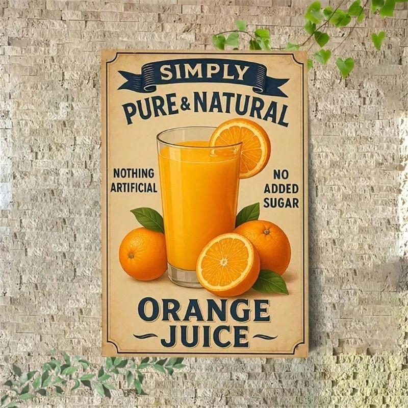Vintage Metal Sign Simply Orange Juice Retro Kitchen Wall Decor Waterproof