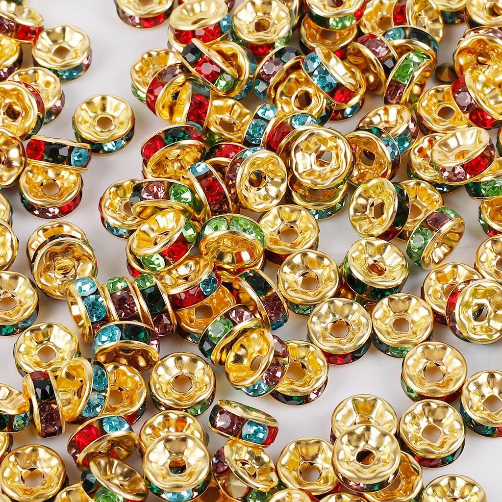 50 Pcs Electroplated Colorful Diamond Spacer Beads for DIY Jewelry, Iron Material