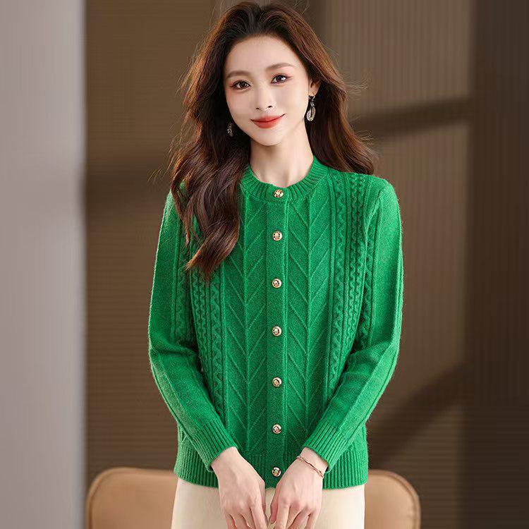 

Женский вязаный кардиган из шерсти - Свободный крой, Универсальный, Ленивый стиль, Верхняя одежда с круглым вырезом Extra Large