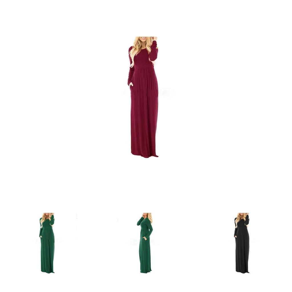 Elegant Women's Casual Long Maxi Dress With Long Sleeves For Evening Parties