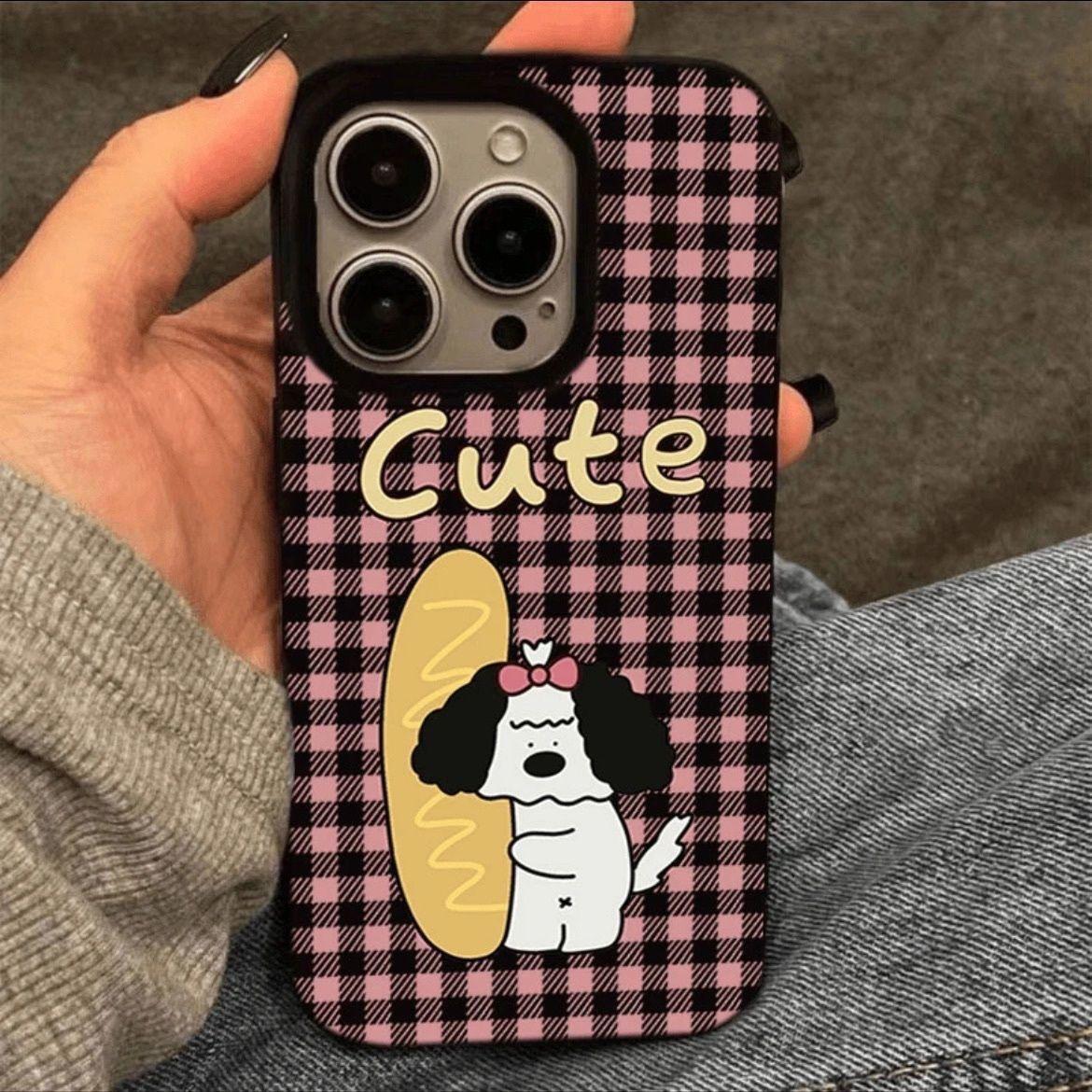 

Plaid Bread Dog for IPhone16 Jelly 15 Phone Case 14Pro for Apple 13/12 Silicone Xs Cartoon For Apple 7/ For Apple 8