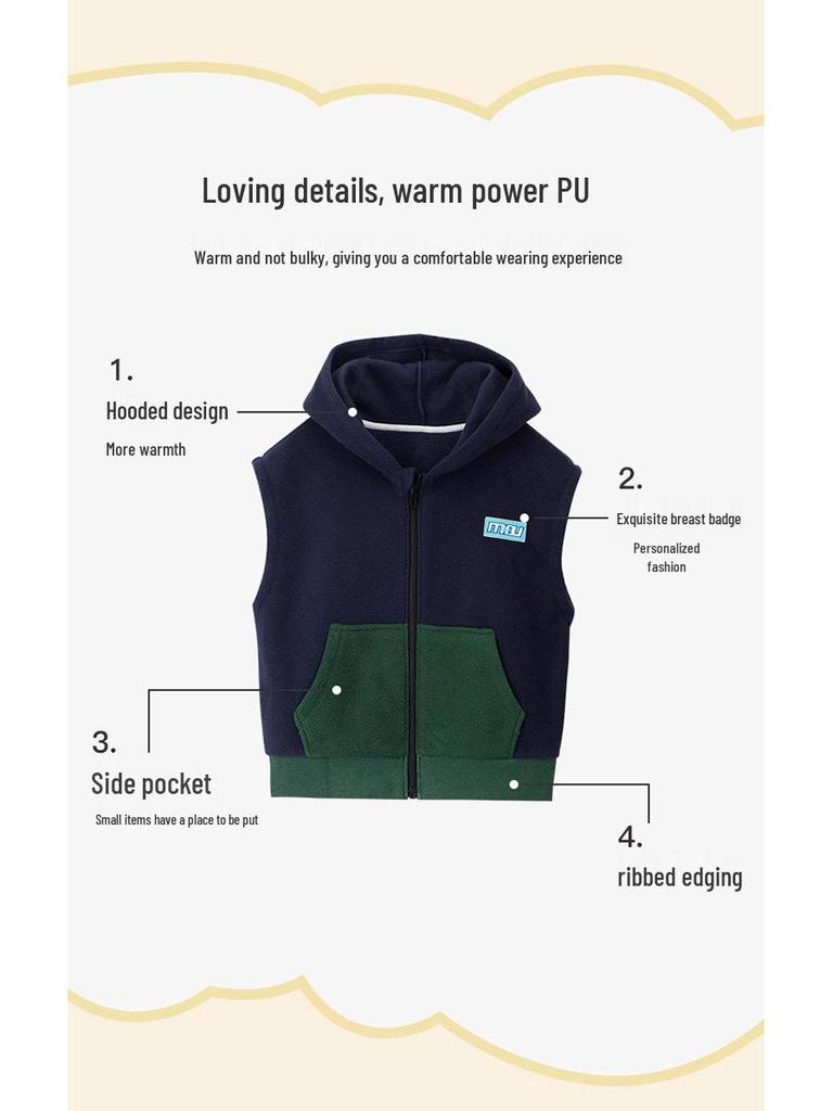 Kids' Hooded Fleece Vest - Sleeveless Autumn/Winter Style for Boys & Girls