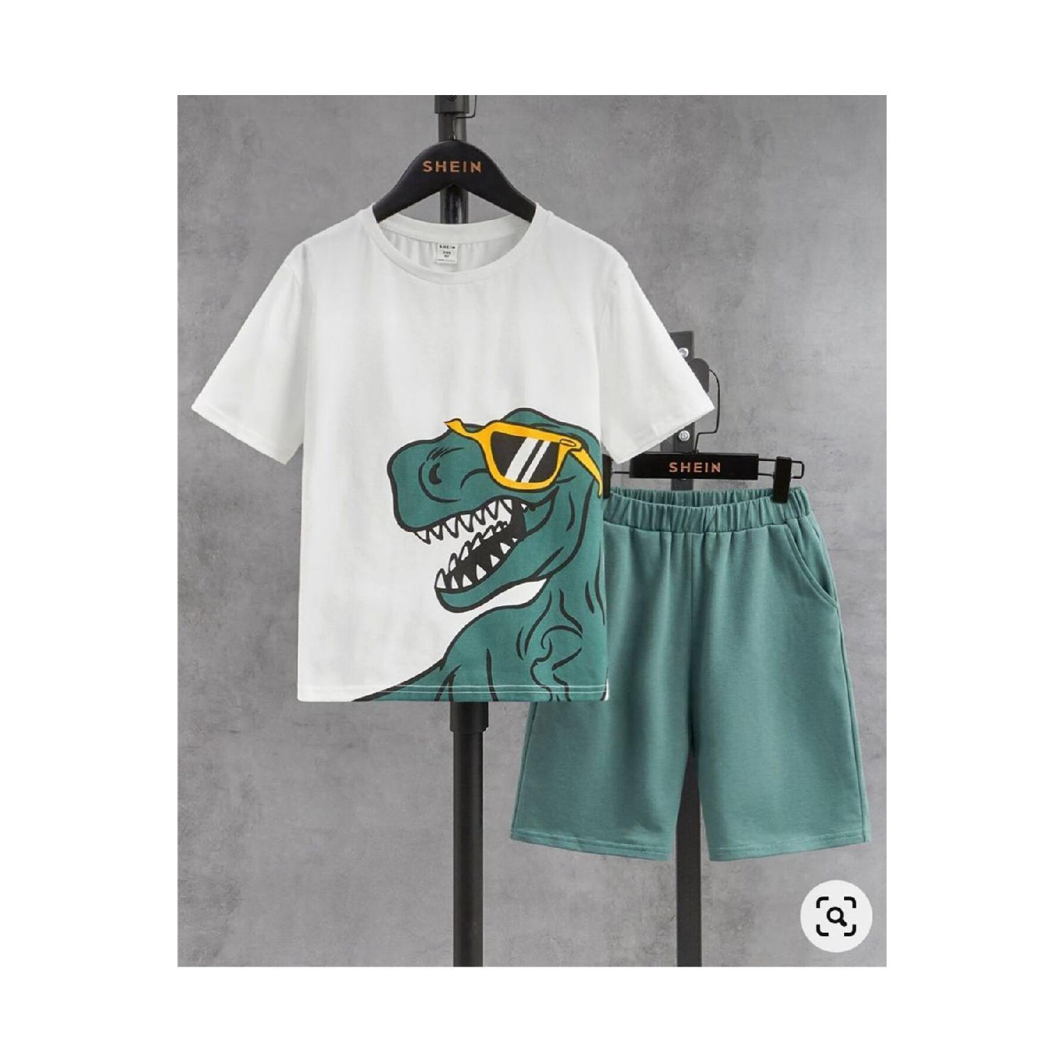 

Мужской спортивный костюм с принтом динозавров 3-4 Yaş белый