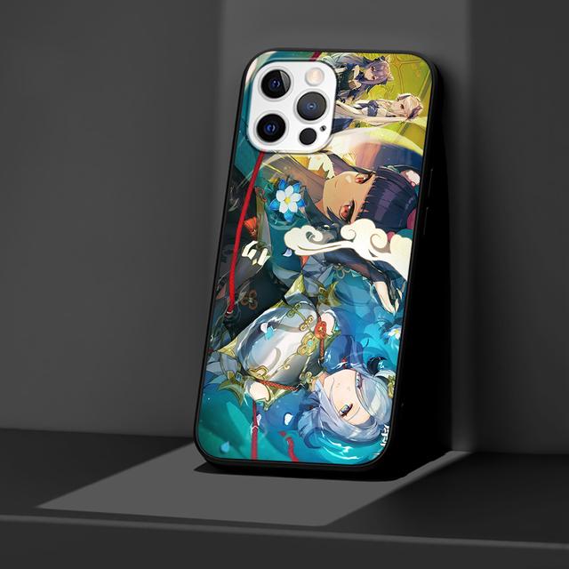 Genshin Impact Case For Apple Iphone 14 11 13 12 Pro Max Xr 7 8 +Se 2020 Xs 6 6s Plus 5 5s Cartoon Black Silicone Phone Cover